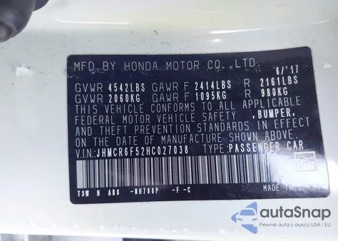 2017 Honda Accord Hybrid Ex-L z USA, uszkodzony, nr VIN JHMCR6F52HC027038